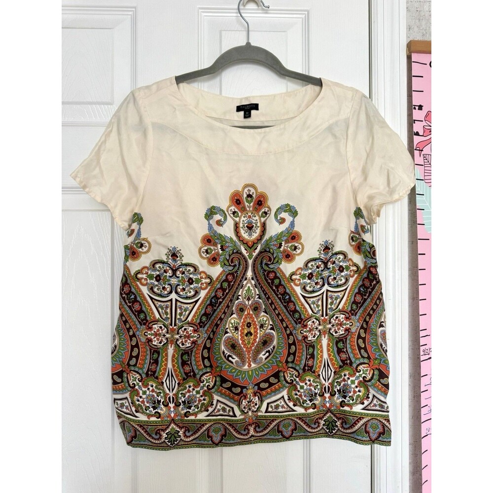 Talbots Petite Size 8 100% Silk Top short sleeve